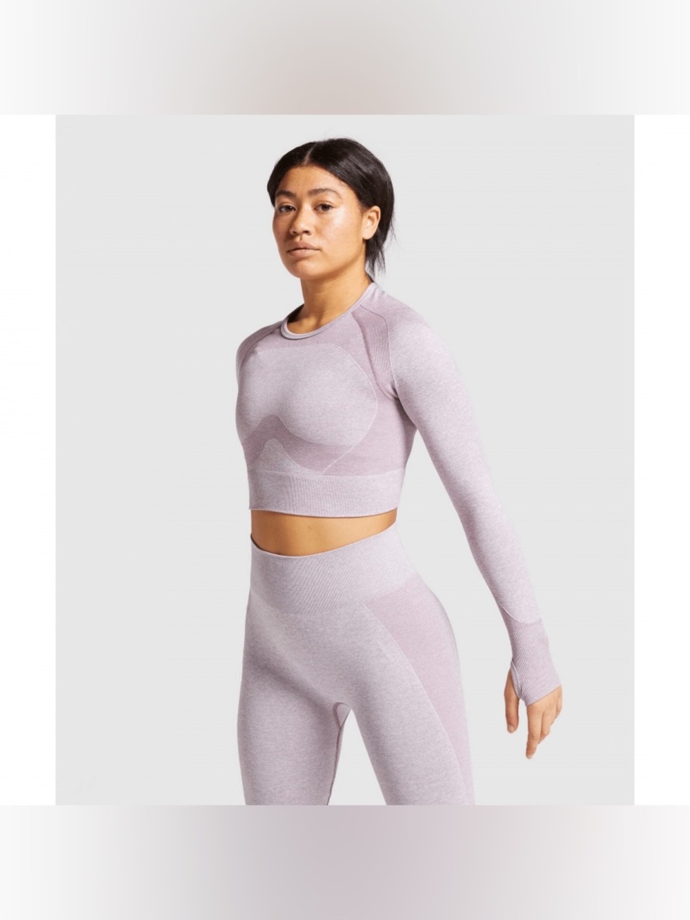 Gymshark Flex Sports Long Sleeve Crop Top Purple Marl/Grey